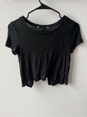 Black Split Back Short Sleeve Crop Top Tee, Small S